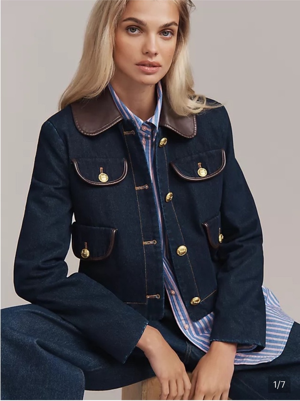 NWT Avec Les Filles Denim Leather Jacket